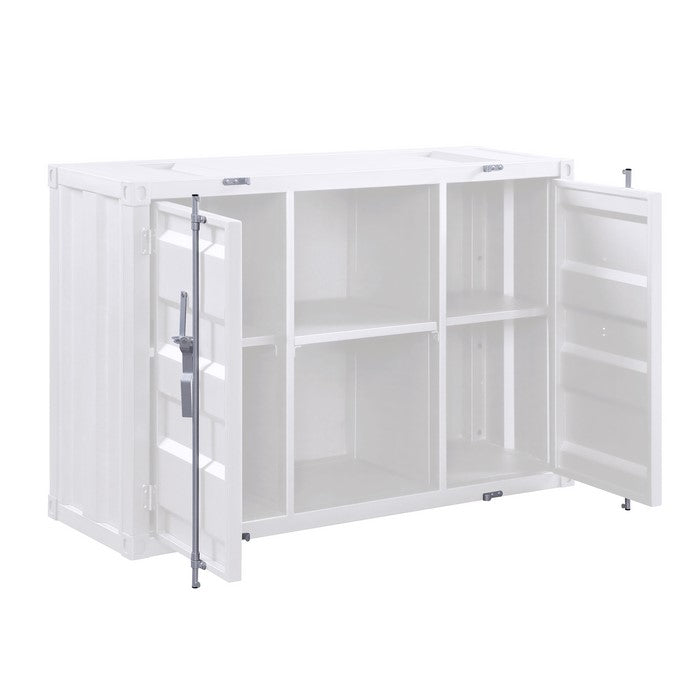 Industrial Metal Server with 2 Door Cabinet and 2 Open Shelves, White