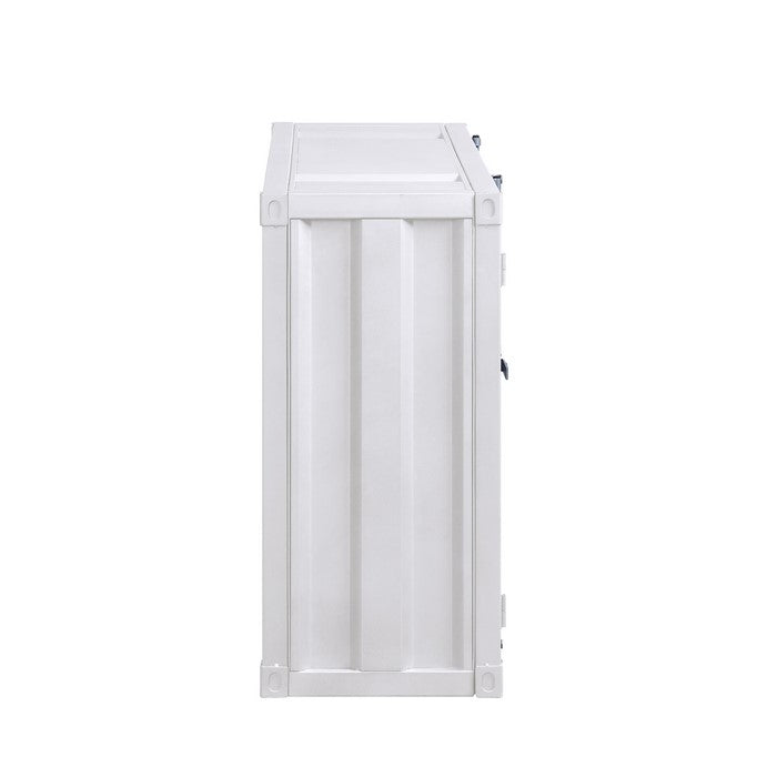 Industrial Metal Server with 2 Door Cabinet and 2 Open Shelves, White