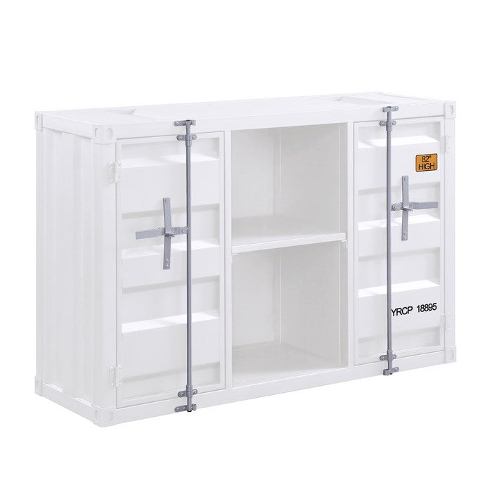 Industrial Metal Server with 2 Door Cabinet and 2 Open Shelves, White