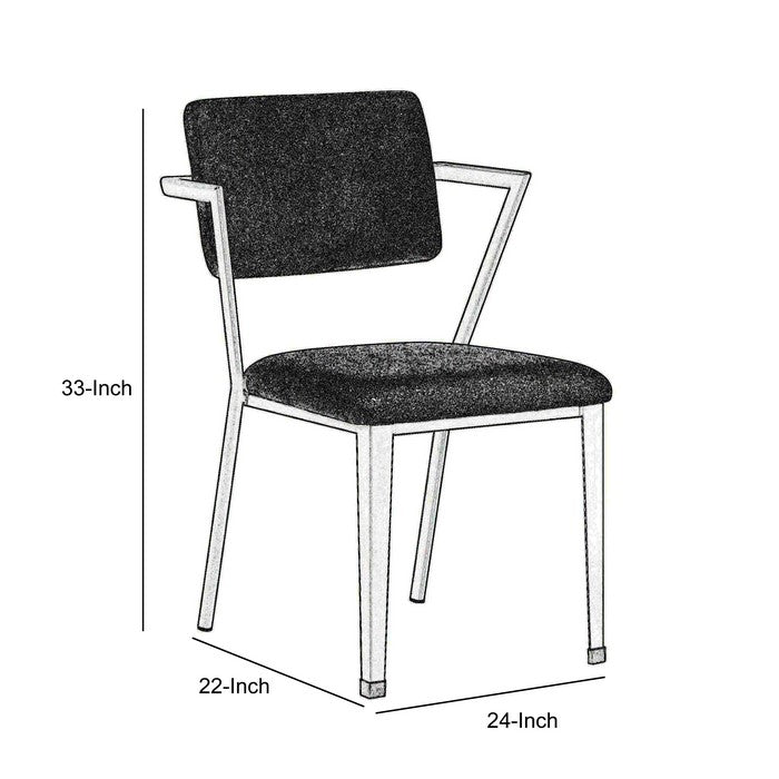Fabric Upholstered Metal Dining Chair, Set of 2, Gray and Black