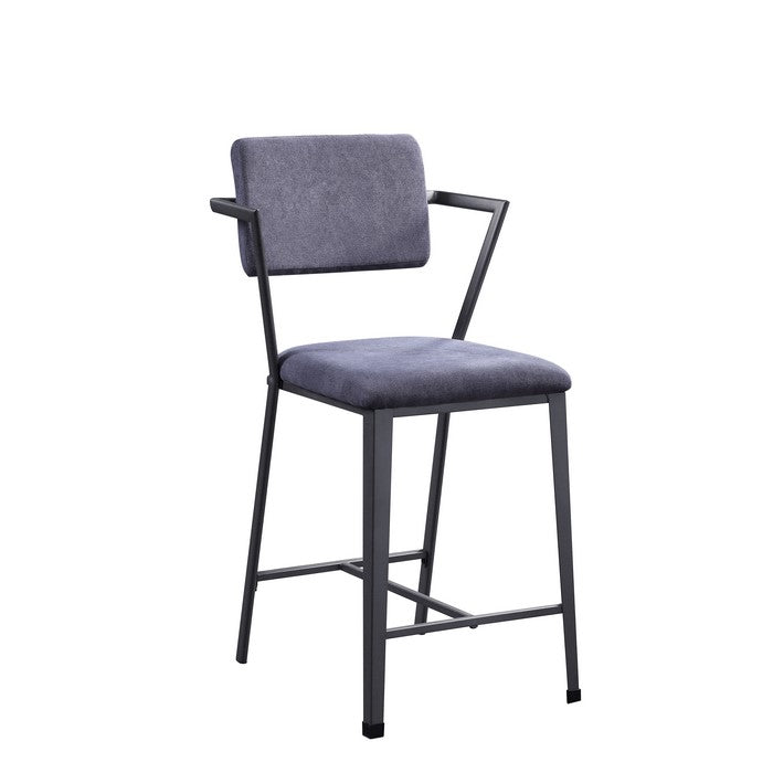 Fabric Upholstered Metal Counter Height Chair, Set of 2,Gray and Black