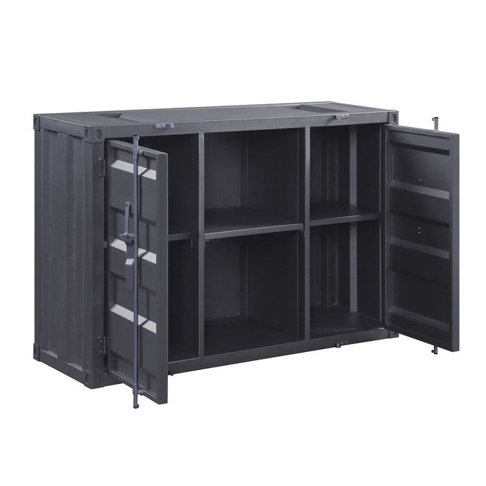 Industrial Metal Server with 2 Door Cabinet and 2 Open Shelves, Gray