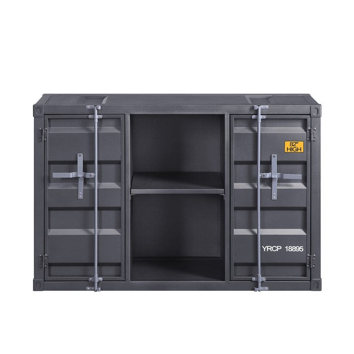 Industrial Metal Server with 2 Door Cabinet and 2 Open Shelves, Gray