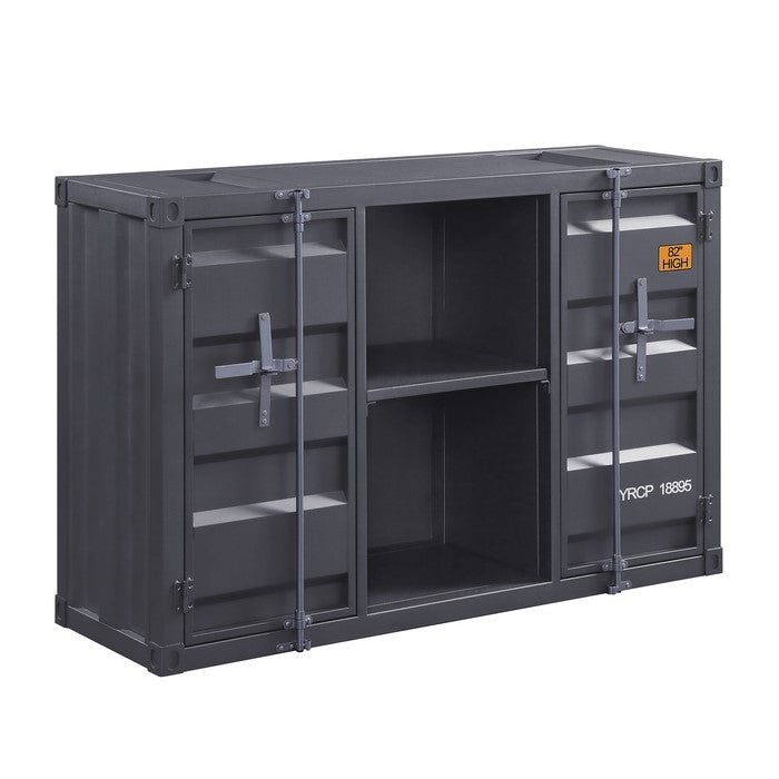 Industrial Metal Server with 2 Door Cabinet and 2 Open Shelves, Gray