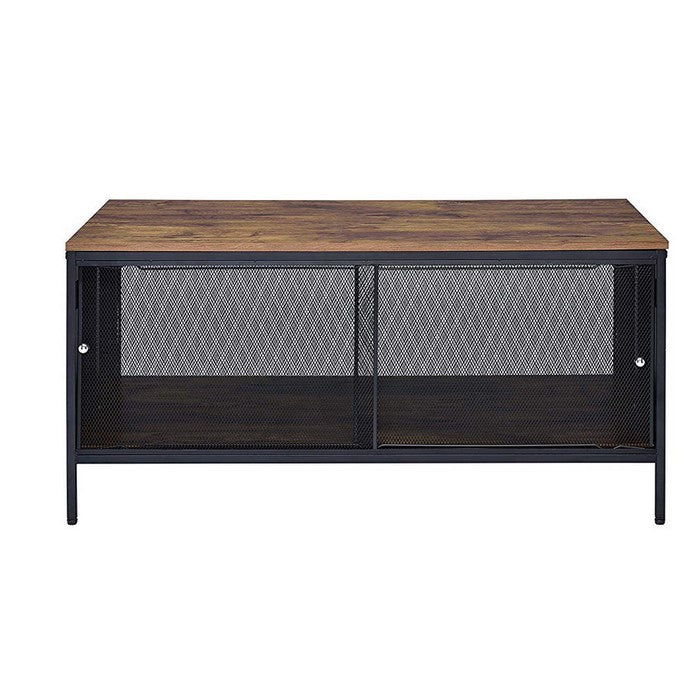 Metal Coffee Table with 1 Bottom Shelf and Mesh Design, Brown and Gray