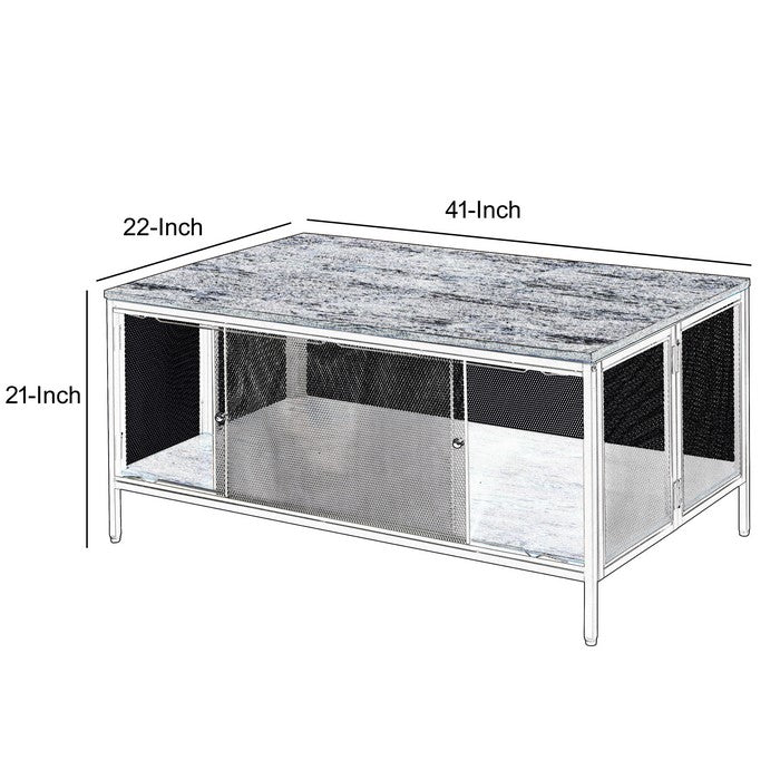 Metal Coffee Table with 1 Bottom Shelf and Mesh Design, Brown and Gray
