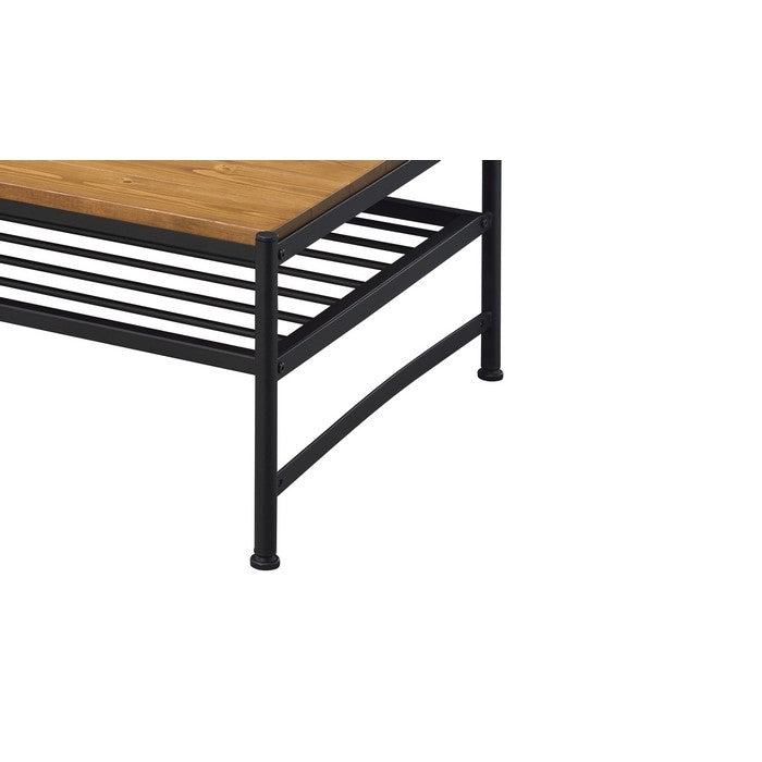 Metal and Wood Coffee Table with Slatted Bottom Shelf,Brown and Black