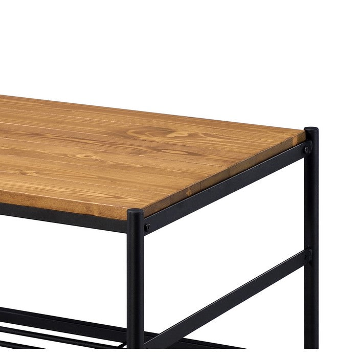 Metal and Wooden End Table with Slatted Bottom Shelf,Brown and Black
