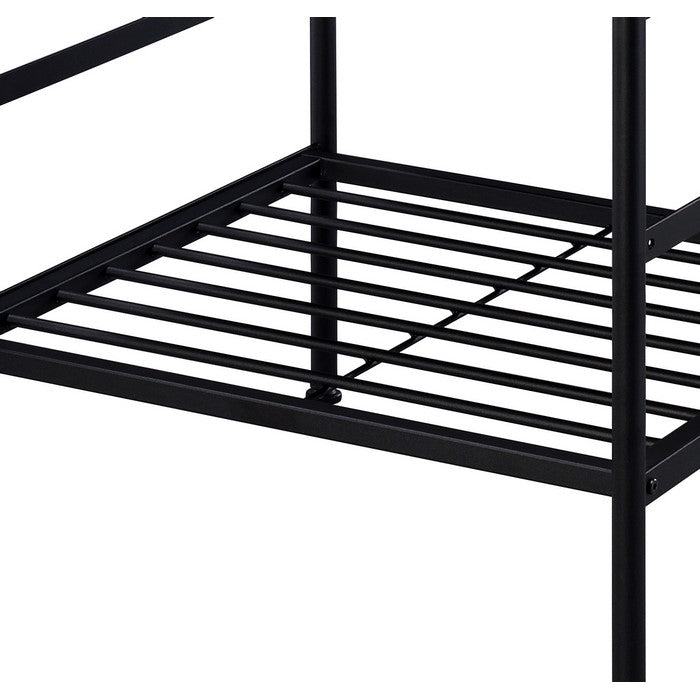 Metal and Wooden End Table with Slatted Bottom Shelf,Brown and Black