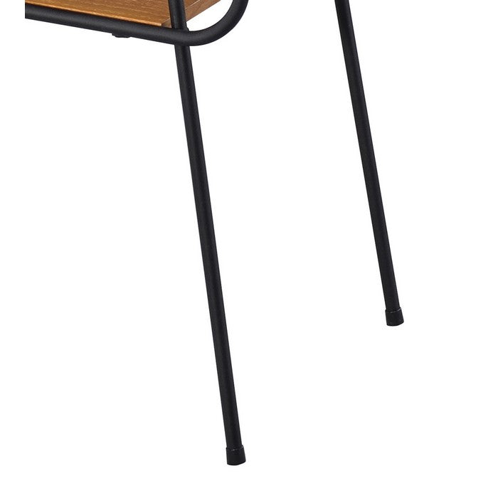 Metal and Wooden End Table with 2 Bottom Shelves, Brown and Black