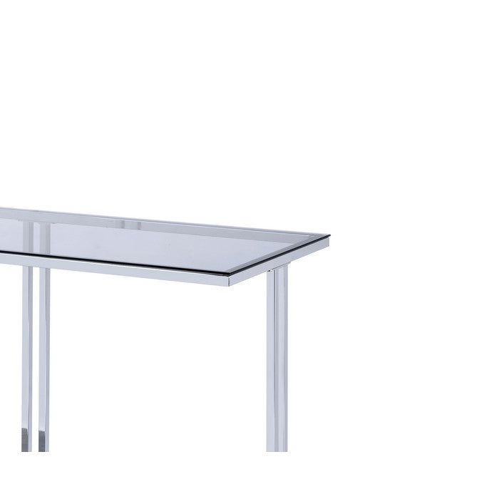 Glass Top Metal Sofa Table with Marble Bottom shelf, Silver and Clear