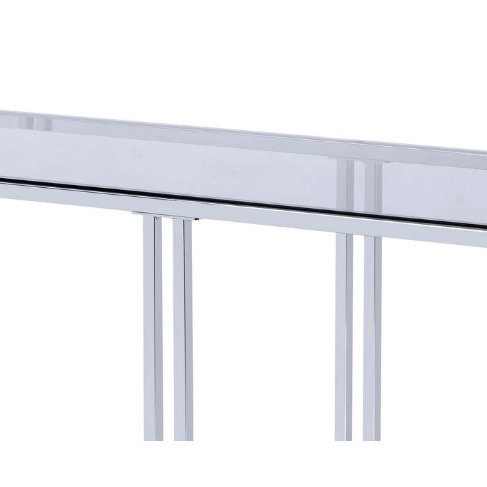 Glass Top Metal Sofa Table with Marble Bottom shelf, Silver and Clear