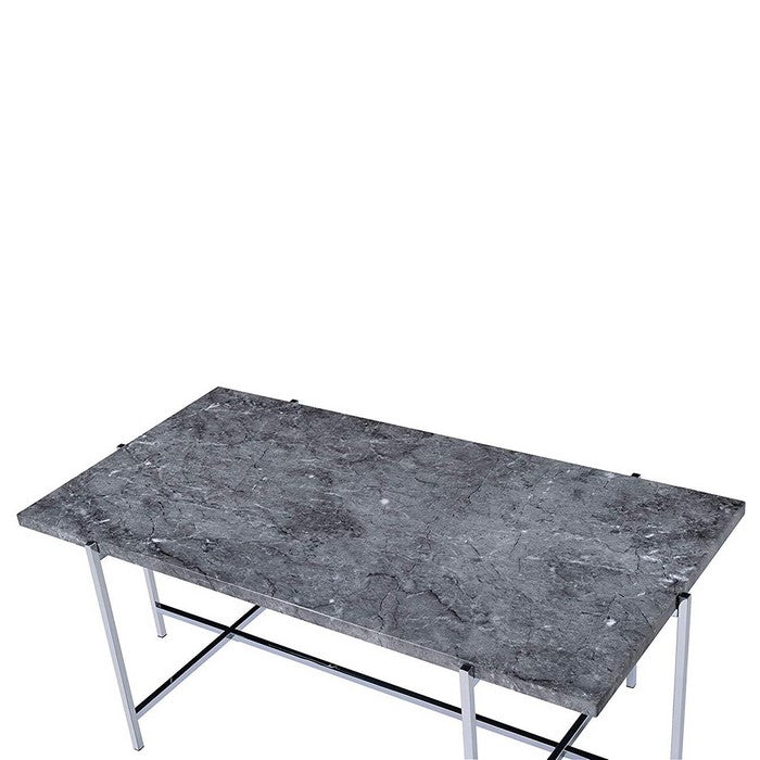 Marble Top Coffee Table with Trestle Base , Gray and Silver