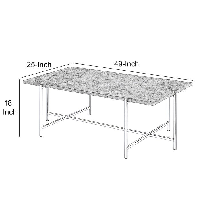Marble Top Coffee Table with Trestle Base , Gray and Silver