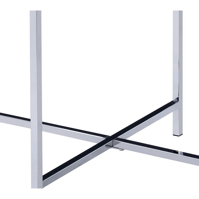 Contemporary Marble Top End Table with Trestle Base , Gray and Silver