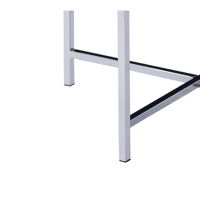 Contemporary Marble Top End Table with Trestle Base , Gray and Silver