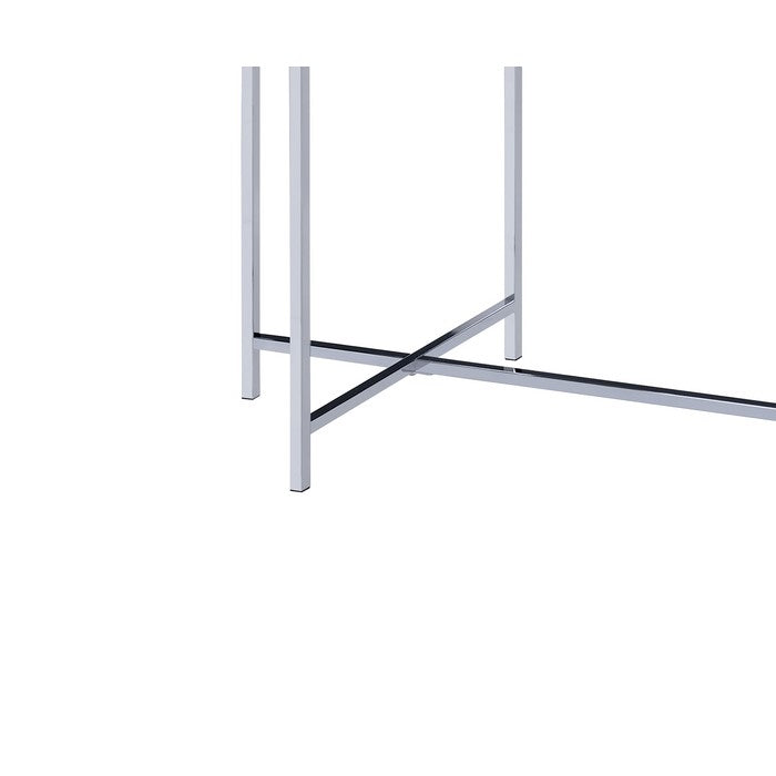 Contemporary Marble Top Sofa Table with Trestle Base , Gray and Silver