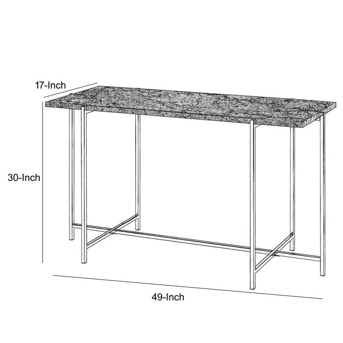 Contemporary Marble Top Sofa Table with Trestle Base , Gray and Silver