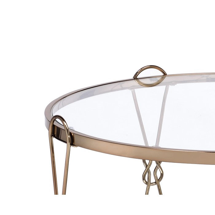 Metal Coffee Table with Glass Top and 1 Bottom Shelf,Gold and Clear