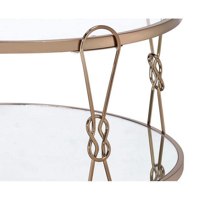 Metal Coffee Table with Glass Top and 1 Bottom Shelf,Gold and Clear