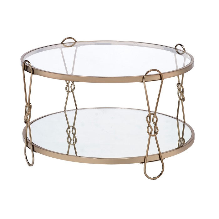 Metal Coffee Table with Glass Top and 1 Bottom Shelf,Gold and Clear