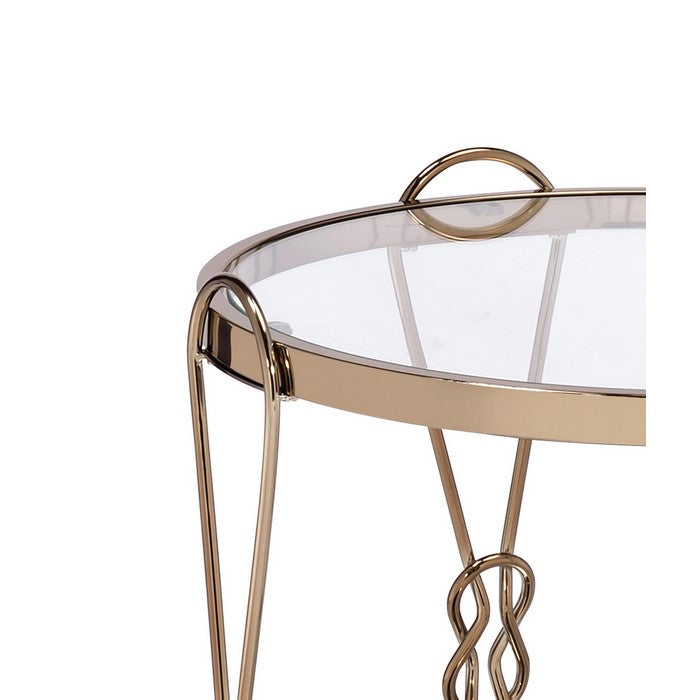 Metal End Table with Mirrored Top and 1 Bottom shelf, Gold and Clear