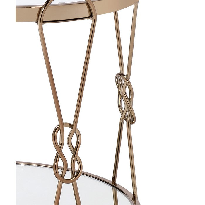 Metal End Table with Mirrored Top and 1 Bottom shelf, Gold and Clear