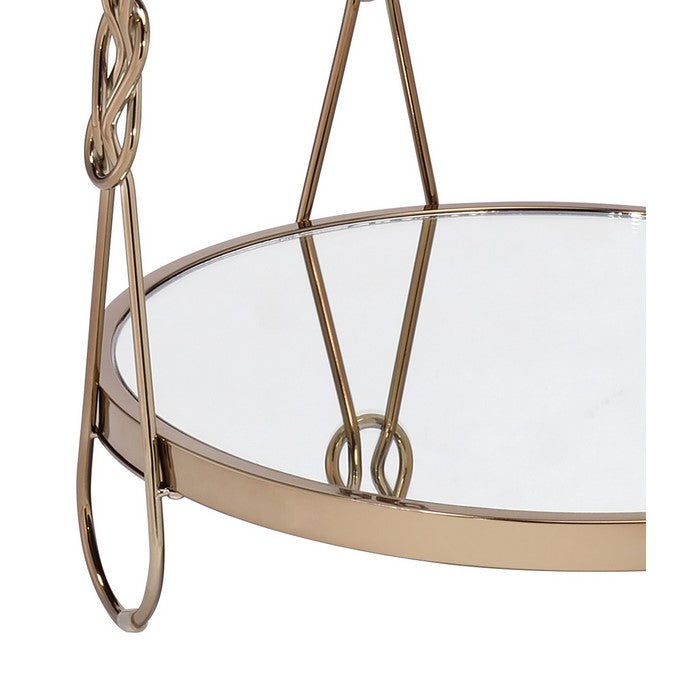 Metal End Table with Mirrored Top and 1 Bottom shelf, Gold and Clear