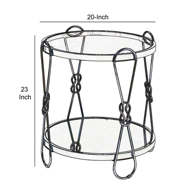 Metal End Table with Mirrored Top and 1 Bottom shelf, Gold and Clear