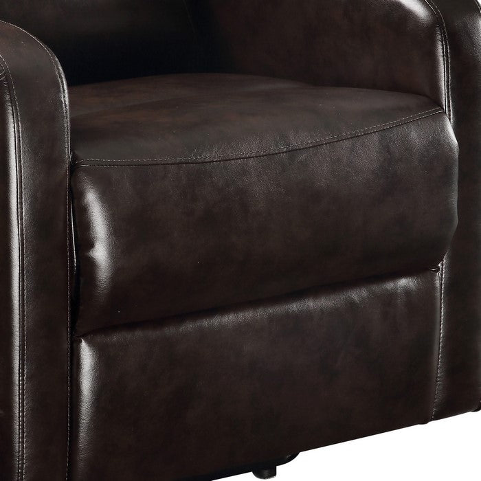 Faux Leather Upholstered Wooden Recliner with Power Lift, Brown