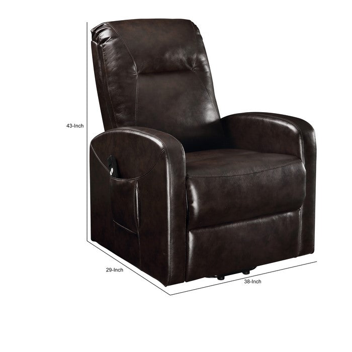 Faux Leather Upholstered Wooden Recliner with Power Lift, Brown