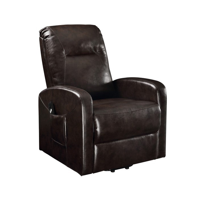 Faux Leather Upholstered Wooden Recliner with Power Lift, Brown