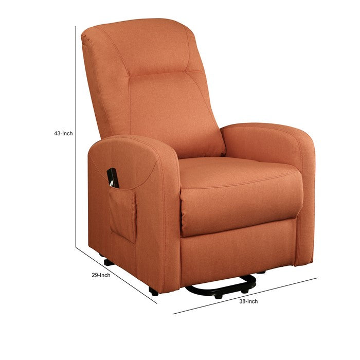 Fabric Upholstered Wooden Recliner with Power Lift Mechanism, Orange