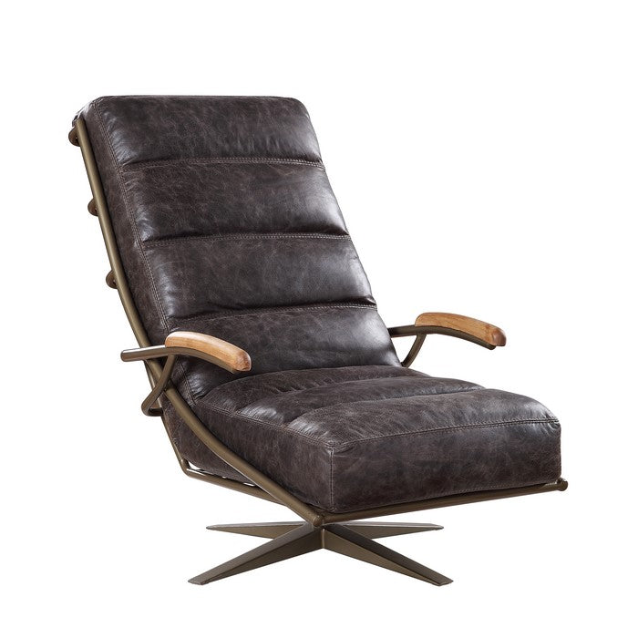 Star Base Metal Swivel Accent Chair with Faux Leather Seating, Brown