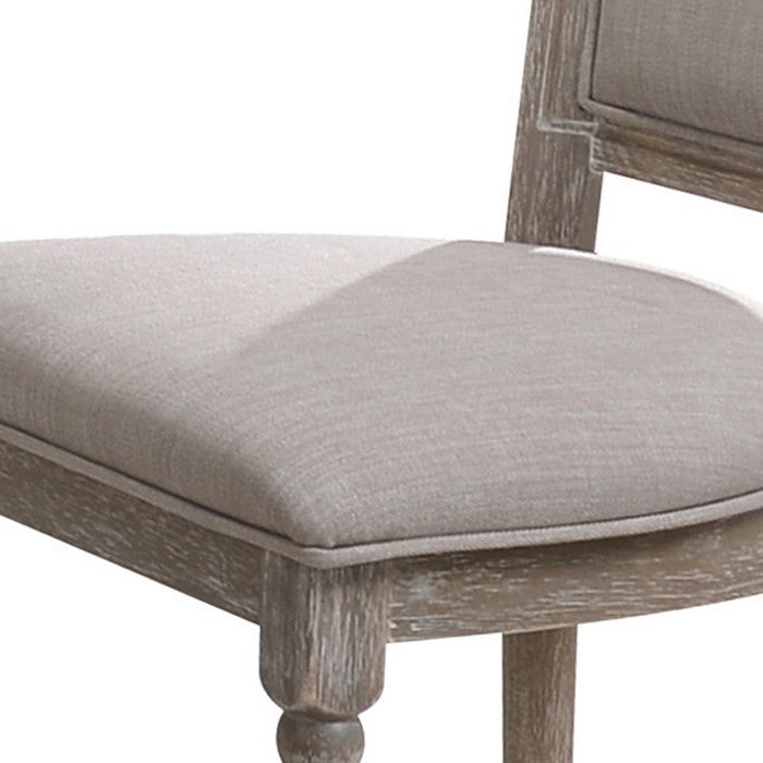 Wooden Chair with Fabric Upholstered Seating, Set of 2, Gray and Brown