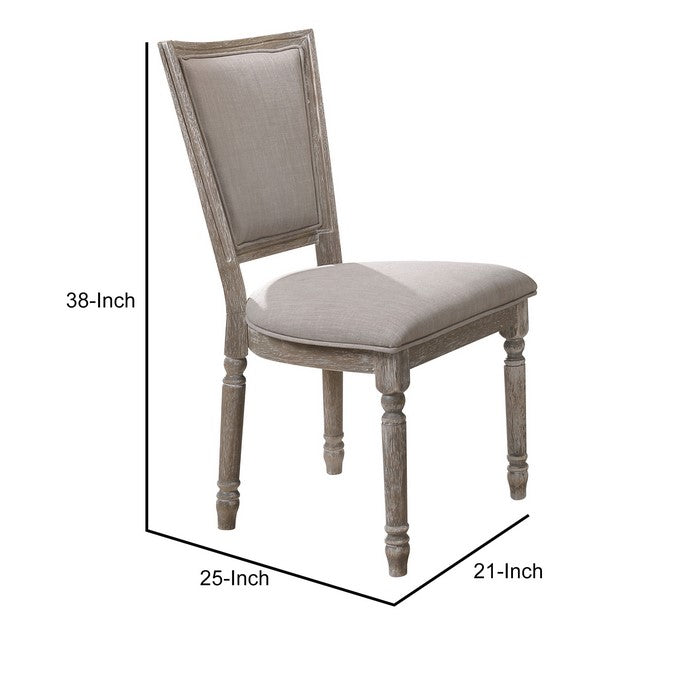 Wooden Chair with Fabric Upholstered Seating, Set of 2, Gray and Brown