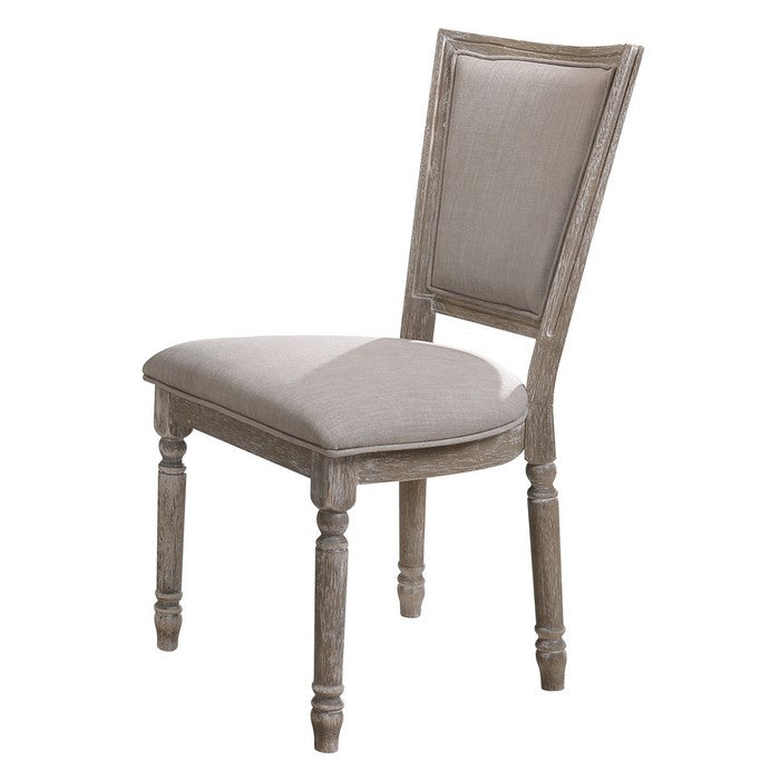 Wooden Chair with Fabric Upholstered Seating, Set of 2, Gray and Brown
