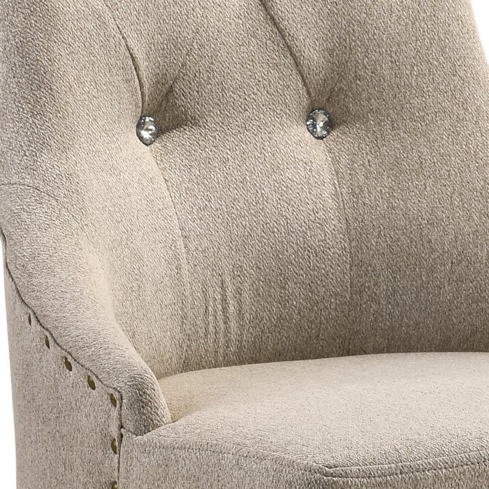 Wooden Chair with Fabric Upholstered Seating, Set of 2,Beige and Brown