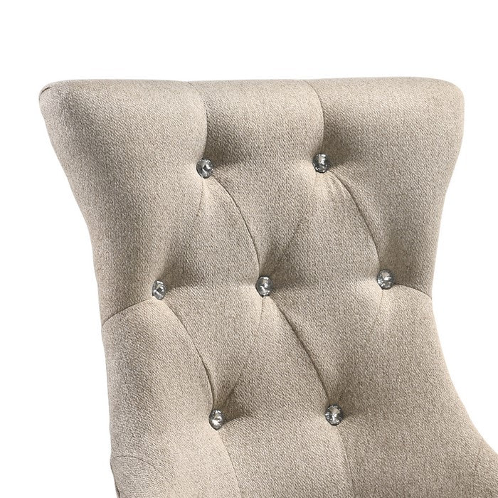 Wooden Chair with Fabric Upholstered Seating, Set of 2,Beige and Brown