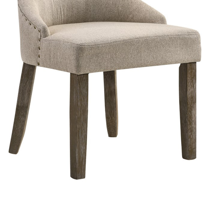 Wooden Chair with Fabric Upholstered Seating, Set of 2,Beige and Brown