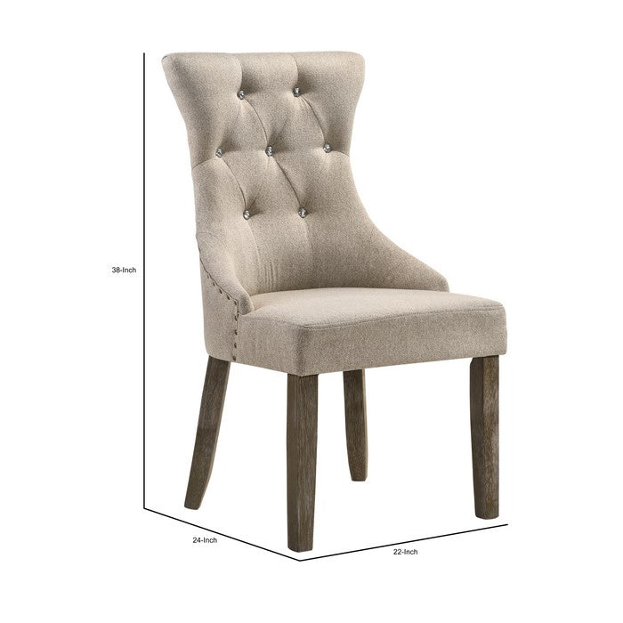 Wooden Chair with Fabric Upholstered Seating, Set of 2,Beige and Brown