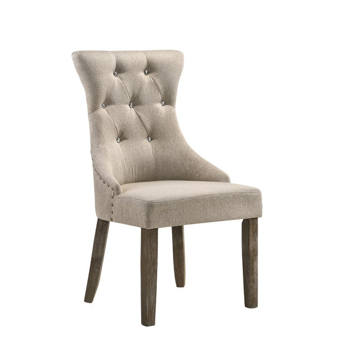 Wooden Chair with Fabric Upholstered Seating, Set of 2,Beige and Brown
