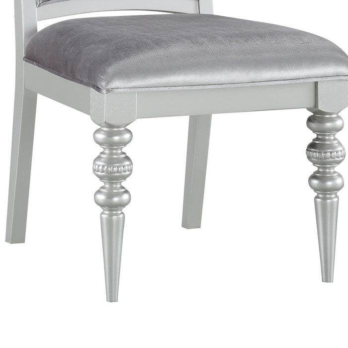 Crystal Inlaid Fabric Upholstered Wooden Side Chair, Set of 2, Silver