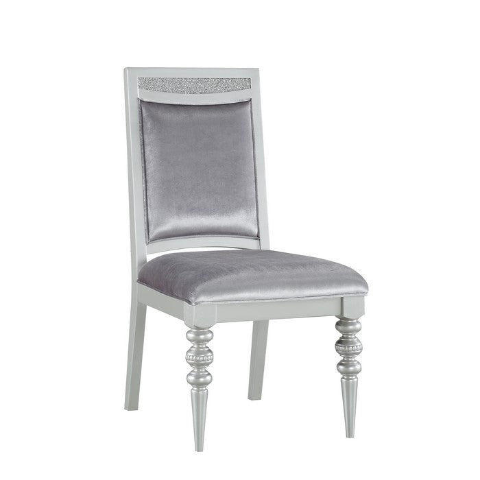 Crystal Inlaid Fabric Upholstered Wooden Side Chair, Set of 2, Silver