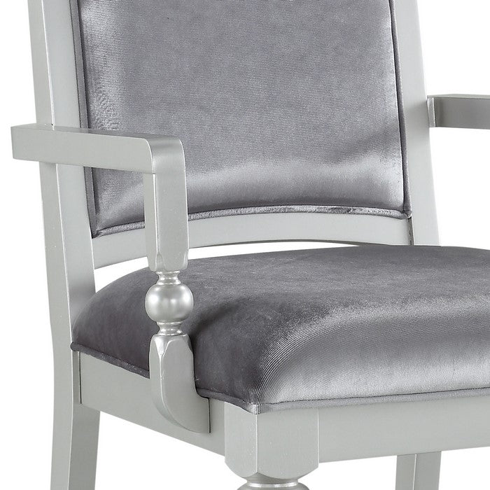 Crystal Inlaid Fabric Upholstered Wooden Arm Chair, Set of 2, Silver