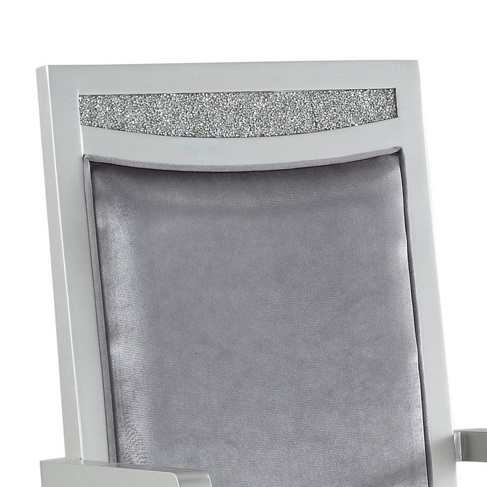 Crystal Inlaid Fabric Upholstered Wooden Arm Chair, Set of 2, Silver