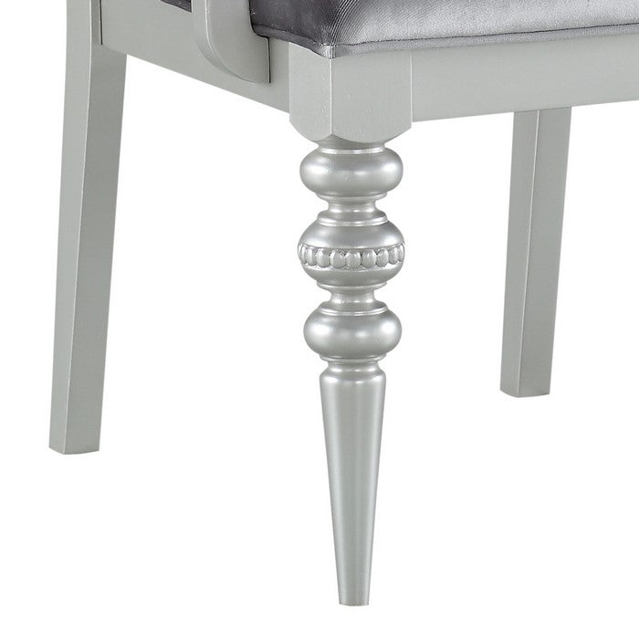 Crystal Inlaid Fabric Upholstered Wooden Arm Chair, Set of 2, Silver