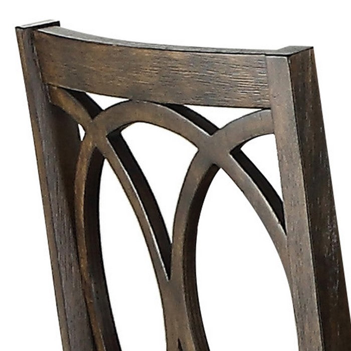 Wooden Side Chair with Cushioned Seat and Cut Out Back, Set of 2,Brown