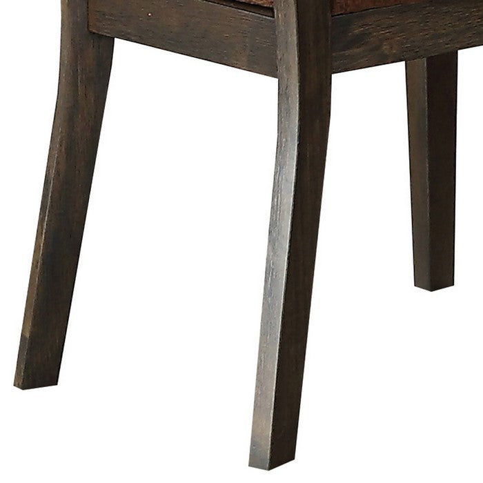 Wooden Side Chair with Cushioned Seat and Cut Out Back, Set of 2,Brown