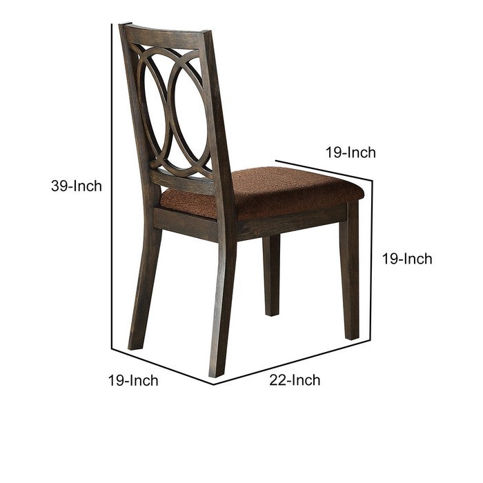 Wooden Side Chair with Cushioned Seat and Cut Out Back, Set of 2,Brown